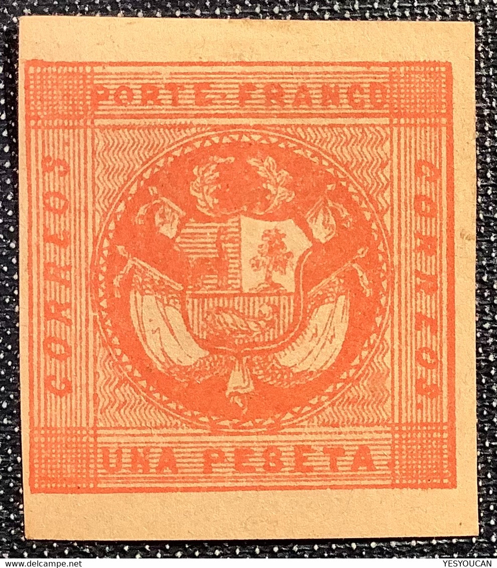 Peru 1858 1p Red RARE VF UNUSED. Scott 4 First Issue, Cert. RPS & Scheller (Perou Neuf Yvert 3A - Perù