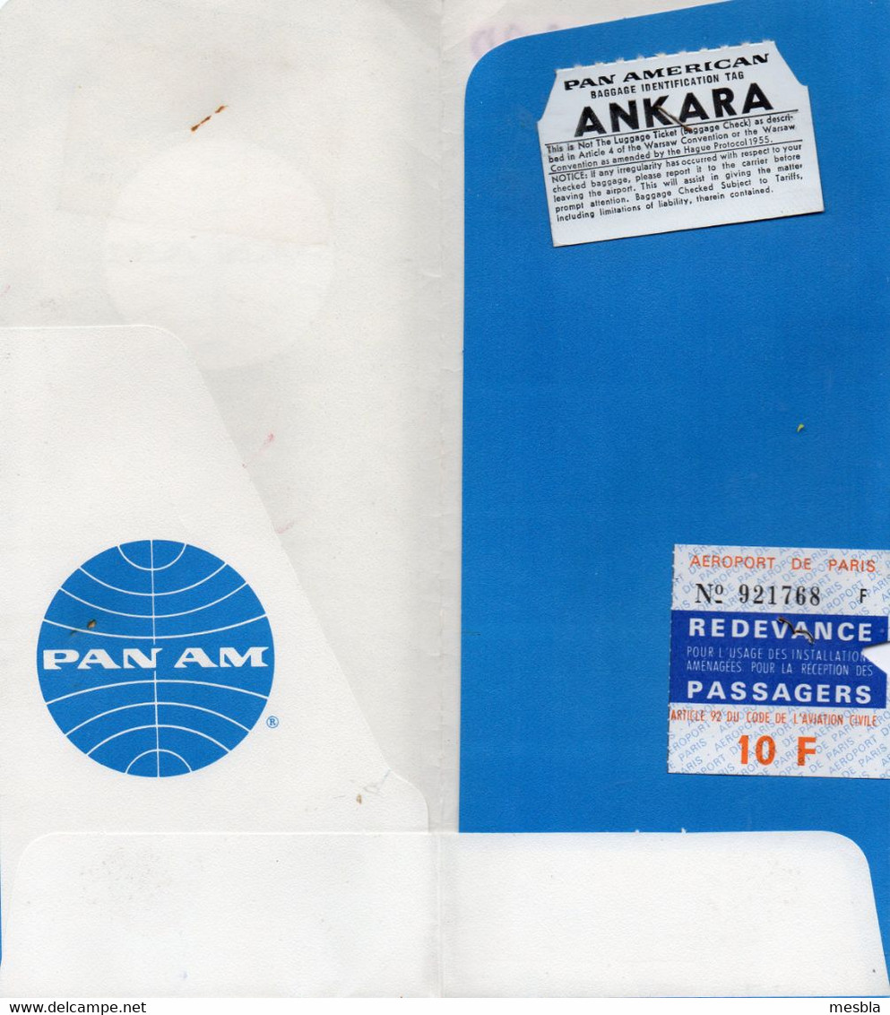 2  Pochettes De Billets D' Avion PANAM ,   Pochettes Vides Sans Le Billet D'avion - Ticket Redevance Aéroport De Paris - Europe