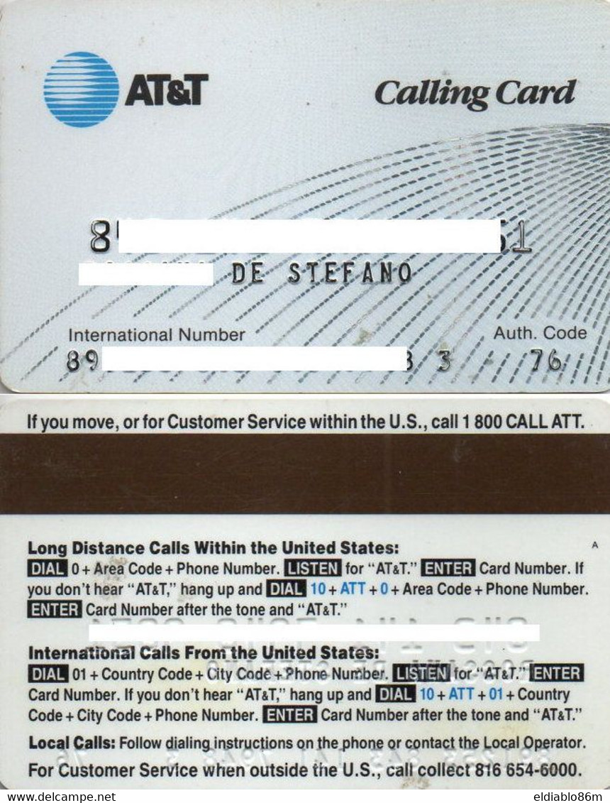 UNITED STATES - AT&T CALLING CARD - MAGNETIC CARD - WITH ITALIAN NAME - Cartes Magnétiques