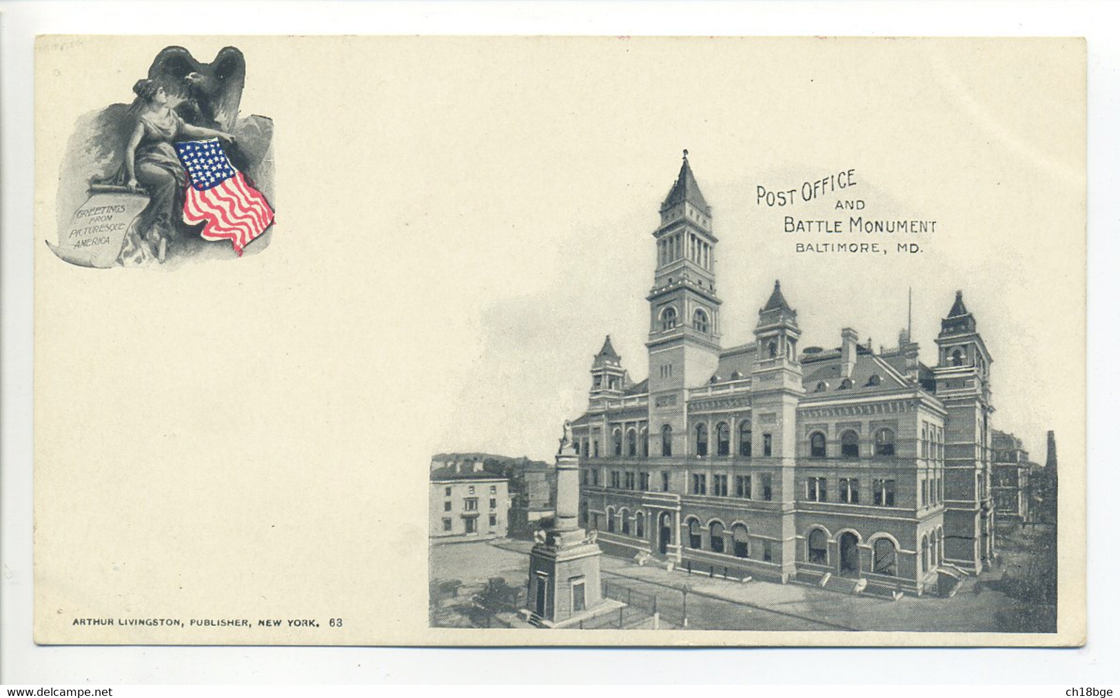 CPA USA - MARYLAND MD - POST OFFICE AND BATTLE MONUMENT, BALTIMORE - 1902 - Baltimore