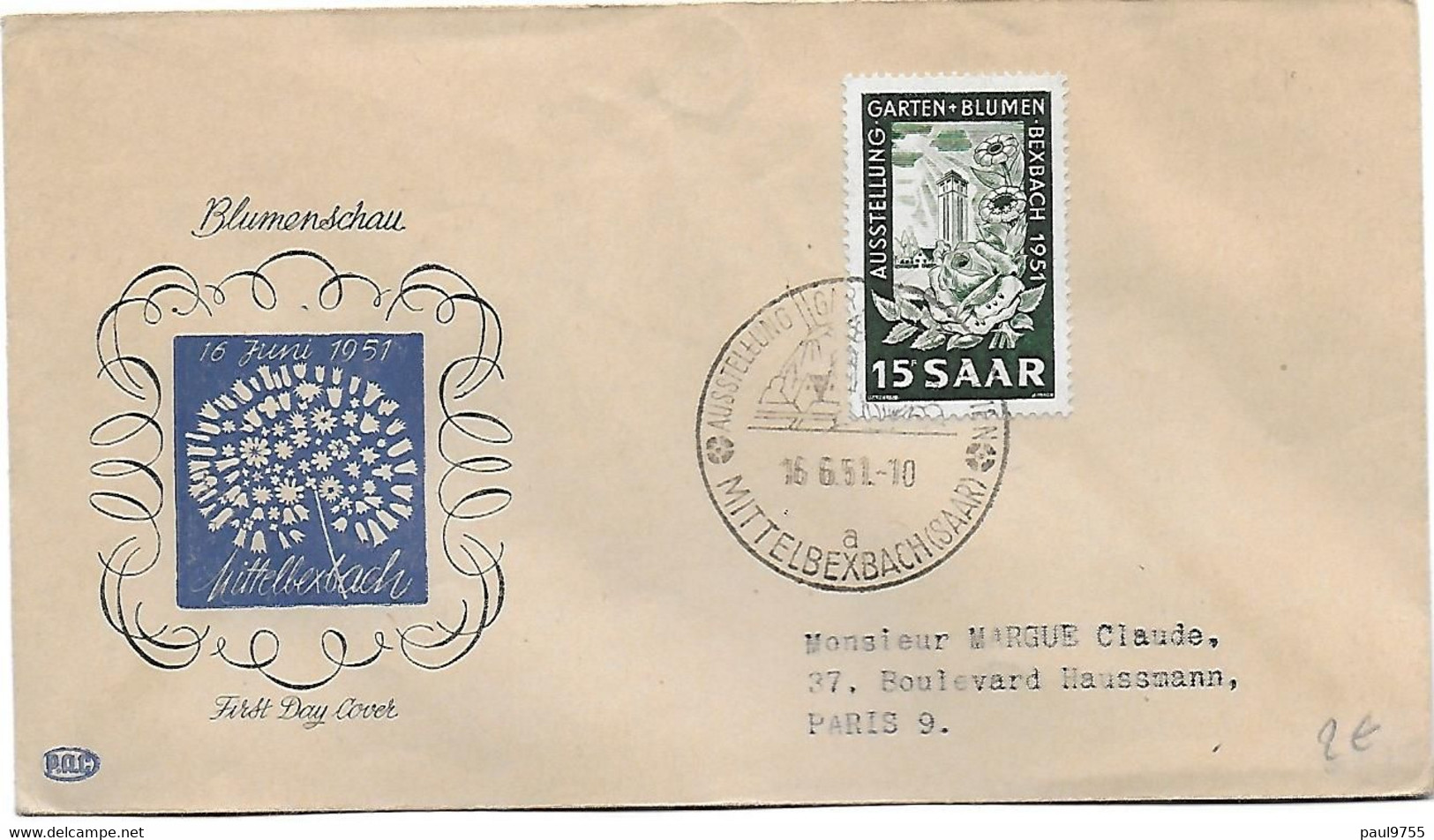 SAAR FDC 16/06/51 - FDC