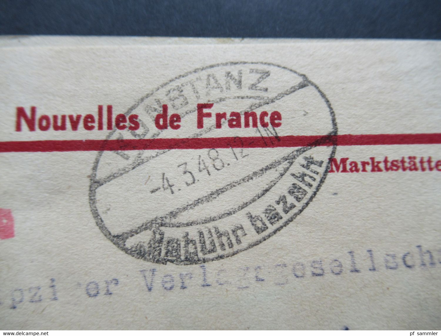 All. Besetzung Französische Zone 2x Streifband Nouvelles De France Ovalstempel Konstanz Gebühr Bezahlt März 1948 - Other & Unclassified