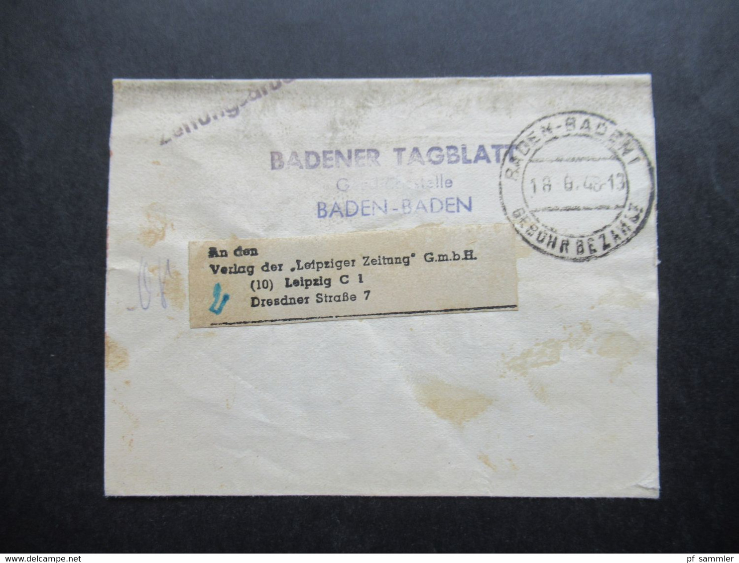 All. Besetzung Französische Zone Streifband Badener Tagblatt Großer K2 Baden - Baden Gebühr Bezahlt 18.8.1948 - Baden