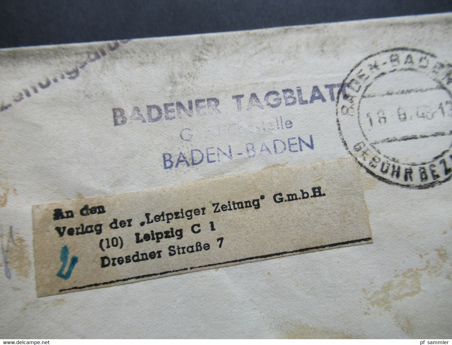 All. Besetzung Französische Zone Streifband Badener Tagblatt Großer K2 Baden - Baden Gebühr Bezahlt 18.8.1948 - Bade