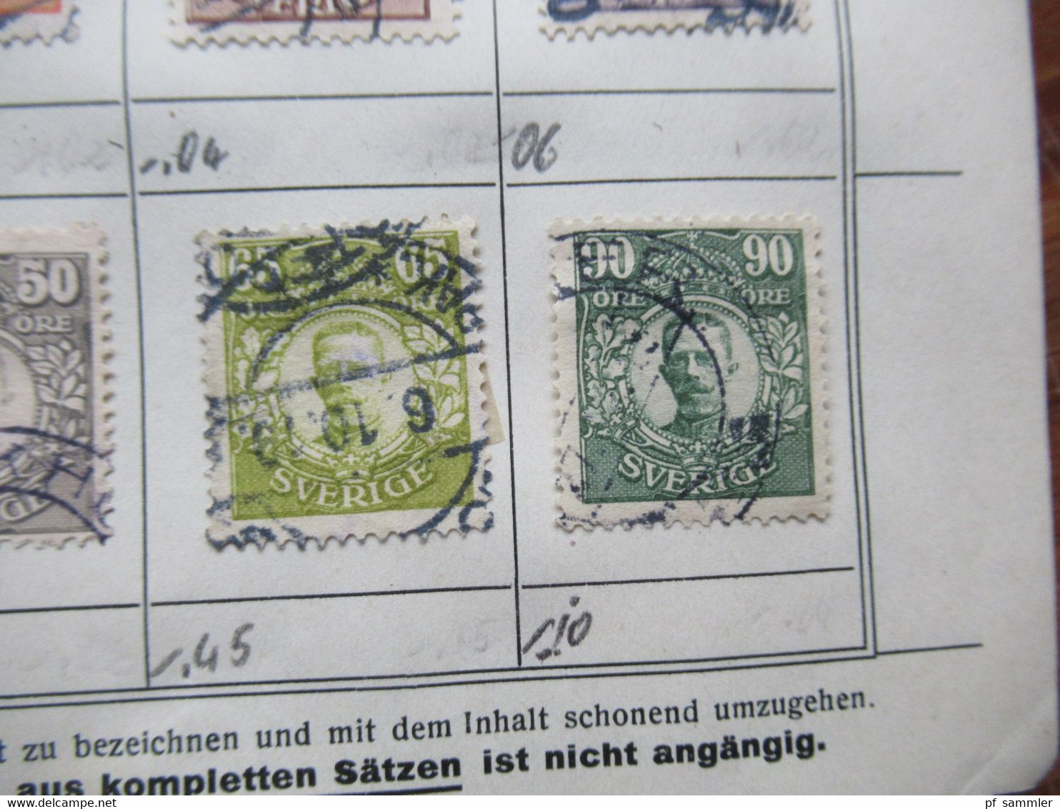 Briefmarken altes Tauschheft / Tauschsendung mit einigen gestempelten Marken / 1x Frankreich Sage mit Perfin