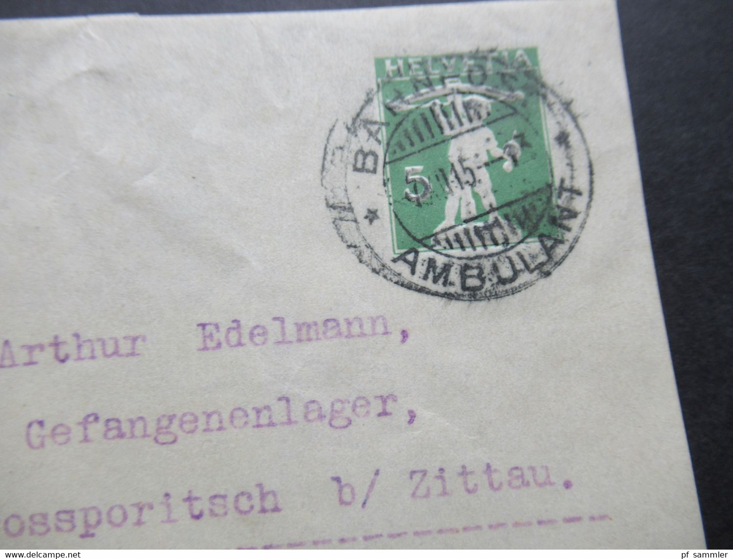 Schweiz 1915 1.WK GA Ausschnitte Mit Stempel Ambulant An Einen Gefreiter Im Gefangenenlager Großporitsch Bei Zittau - Documents