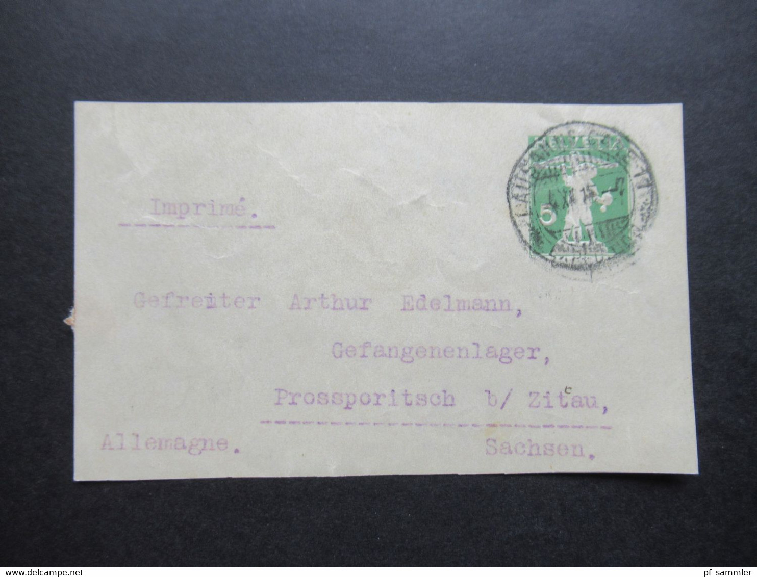 Schweiz 1915 1.WK GA Ausschnitte Mit Stempel Ambulant An Einen Gefreiter Im Gefangenenlager Großporitsch Bei Zittau - Documenten