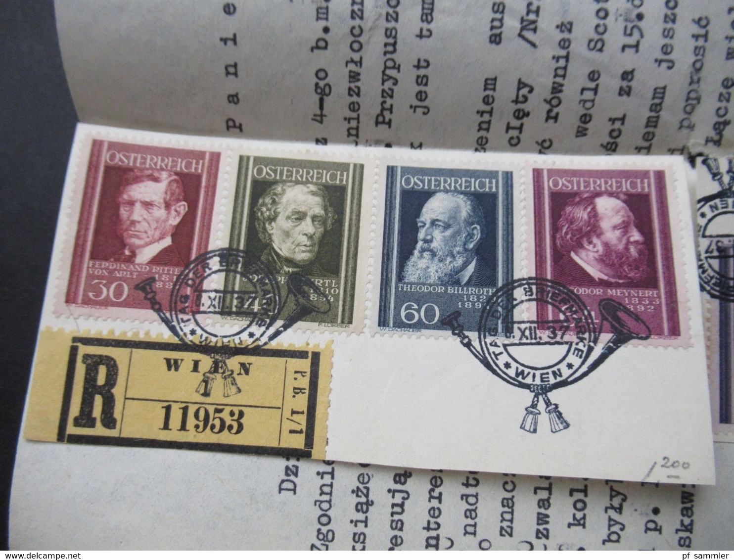Österreich 1937 Österreichische Ärzte Nr.649 - 657 Auf Briefstücken Mit SSt. Wien Tag Der Briefmarke 12.1937 - Covers & Documents