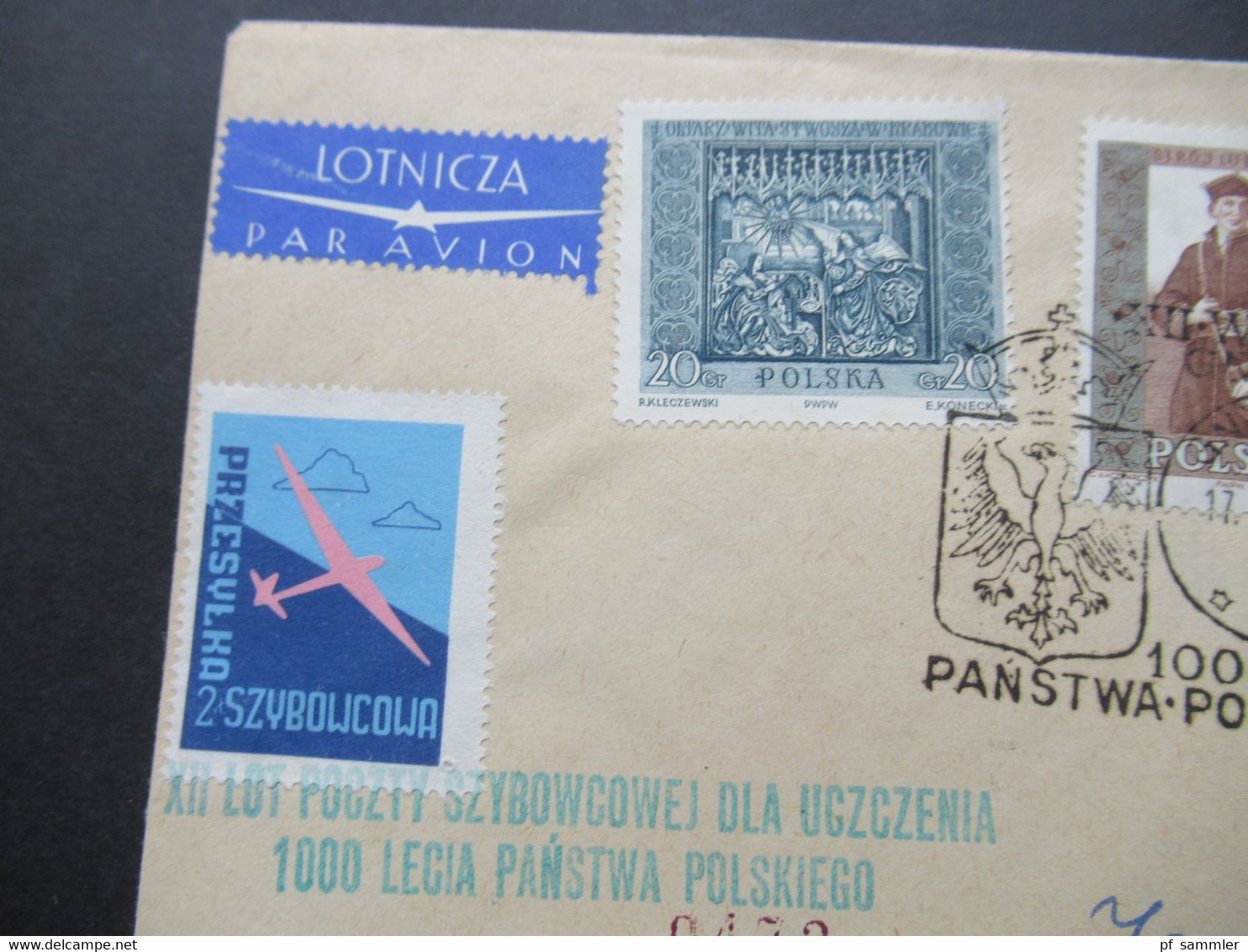 Polen 1961 Sonderbeleg Flugpost / Flugpostmarke Lot Poczty Szybowcowej Dla Uczczenia 1000 Lecia Panstwa Polskiego - Covers & Documents