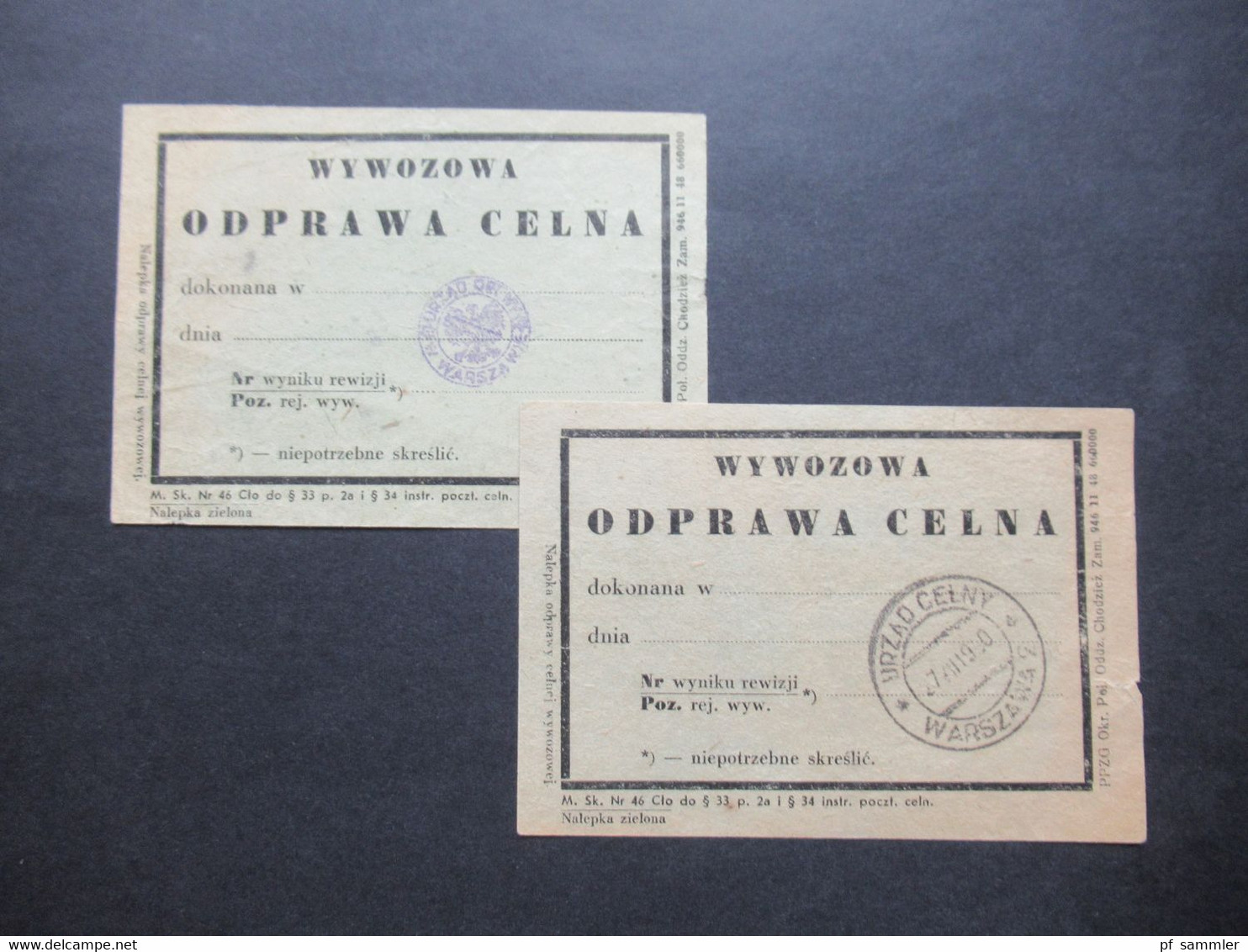 Polen 1950 Zoll Dokument Mit 2x Verschiedene Stempel Vordruck Warszawa Wywozowa Opdrawa Celna - Briefe U. Dokumente