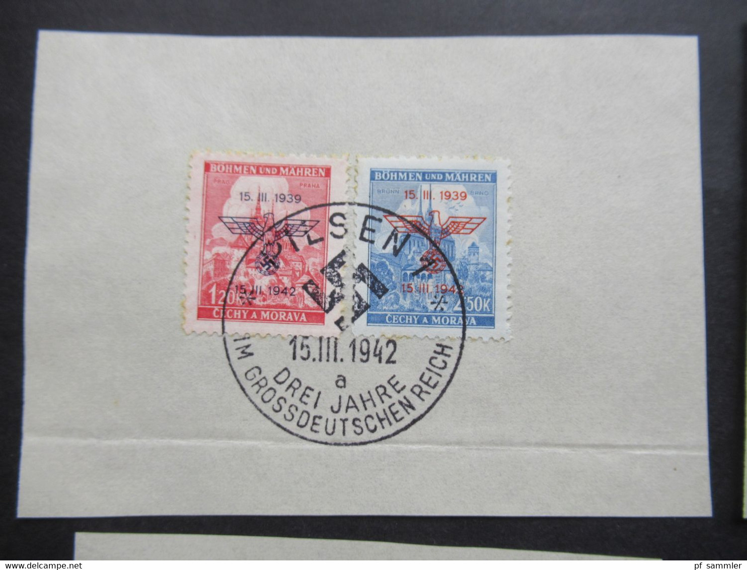 Böhmen Und Mähren 15.3.1942  Nr.83 / 84 Briefstücke Mit 5 Verschiedenen SSt. Drei Jahre Im Grossdeutschen Reich - Usati