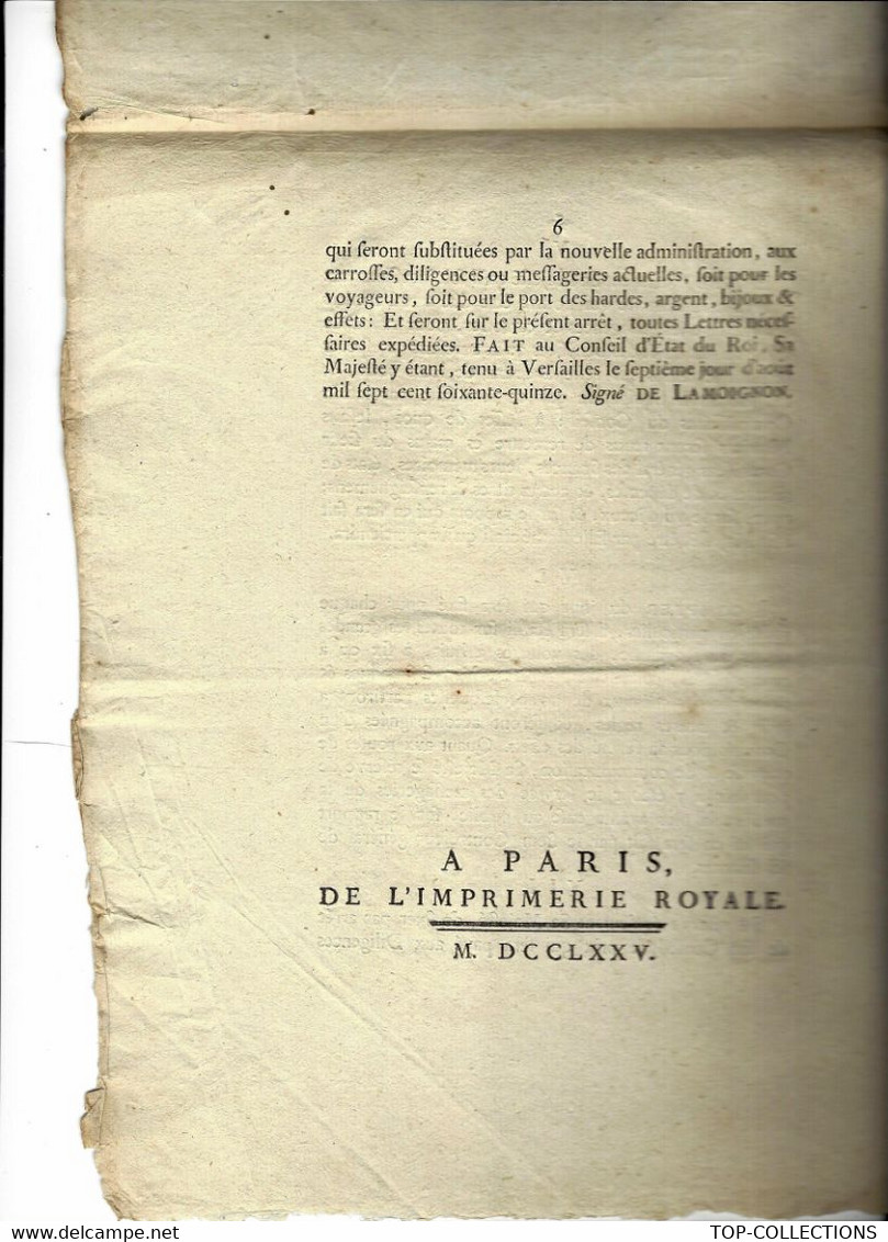 1775  ANCIEN REGIME "TURGOT" ADMINISTRATION MESSAGERIES DILIGENCES CARROSSES POSTES à CHEVAUX "LES TURGOTINES" - Historical Documents