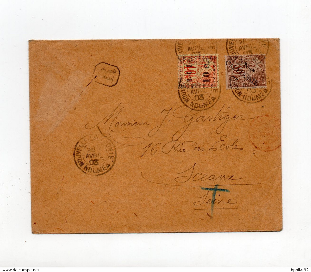 !!! NOUVELLE CALEDONIE, LETTRE RECOMMANDEE DE NOUMEA POUR SCEAUX DE 1903 - Covers & Documents