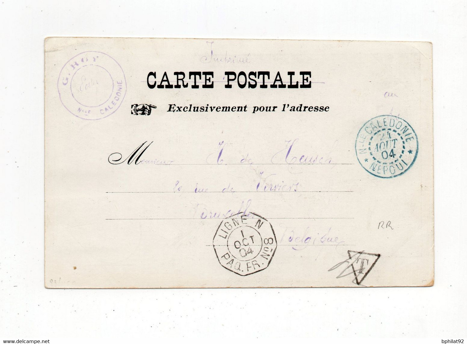 !!! NOUVELLE CALEDONIE, CPA DE PONERIHOUEN DE 1904 POUR BRUXELLES, CACHET DE NEPOUI. RR - Brieven En Documenten