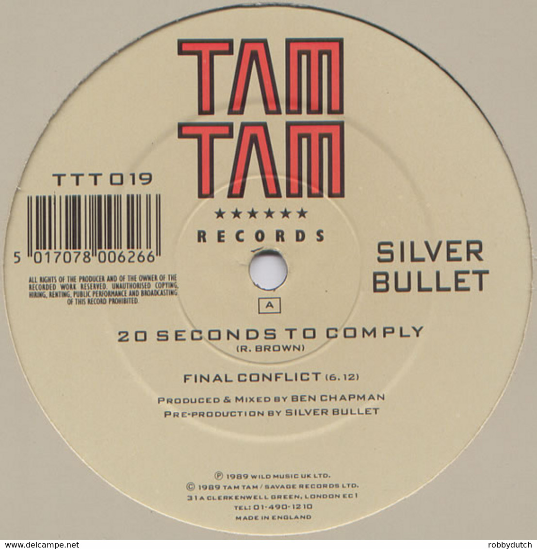 * 12"  Maxi *  SILVER BULLET - 20 SECONDS TO COMPLY - 45 T - Maxi-Single