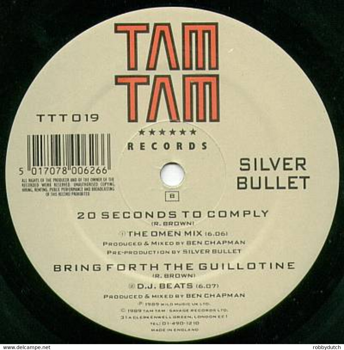 * 12"  Maxi *  SILVER BULLET - 20 SECONDS TO COMPLY - 45 T - Maxi-Single