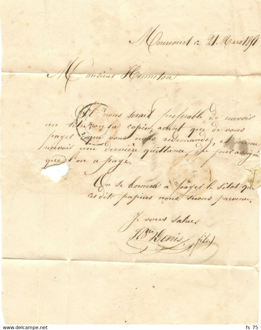 BELGIQUE - TAD TOURNAY + TAXE TAMPON 2 + BOITE RURALE A I SUR LETTRE AVEC CORRESPONDANCE DE MOURCOURT, 1851 - Sonstige & Ohne Zuordnung