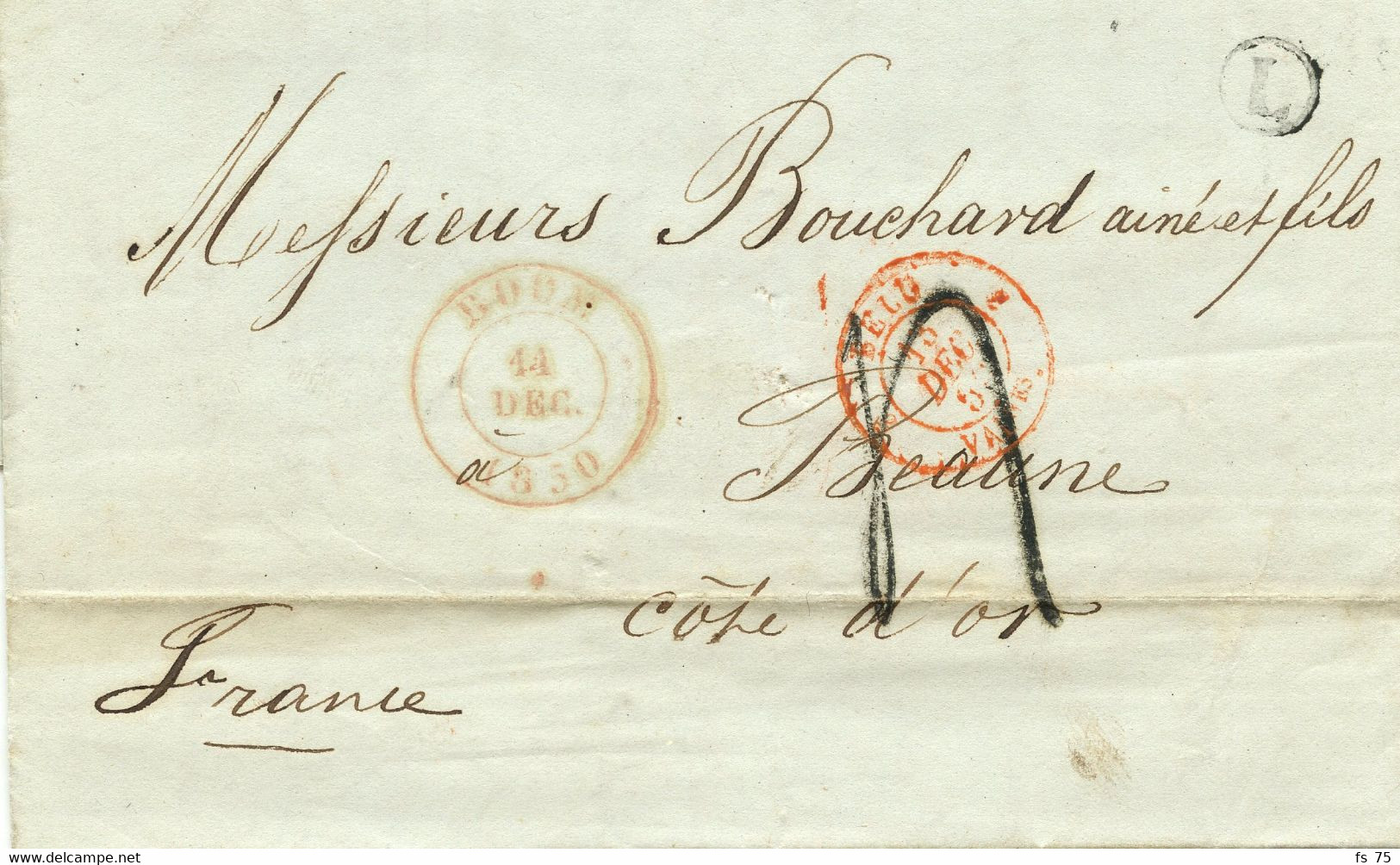 BELGIQUE - TAD BOUM + BOITE L SUR LETTRE AVEC CORRESPONDANCE DE SCHELLE POUR LA FRANCE, 1850 - Autres & Non Classés