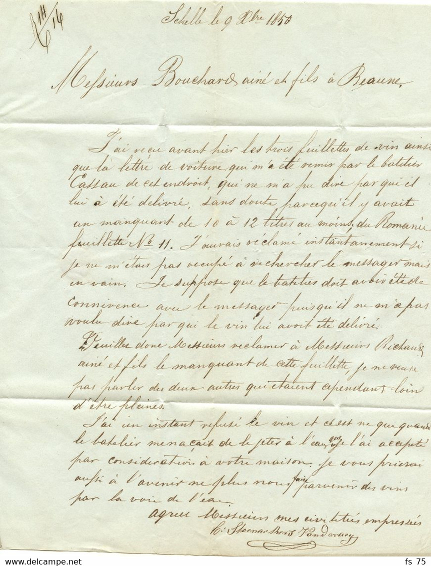 BELGIQUE - TAD BOUM + BOITE L SUR LETTRE AVEC CORRESPONDANCE DE SCHELLE POUR LA FRANCE, 1850 - Other & Unclassified