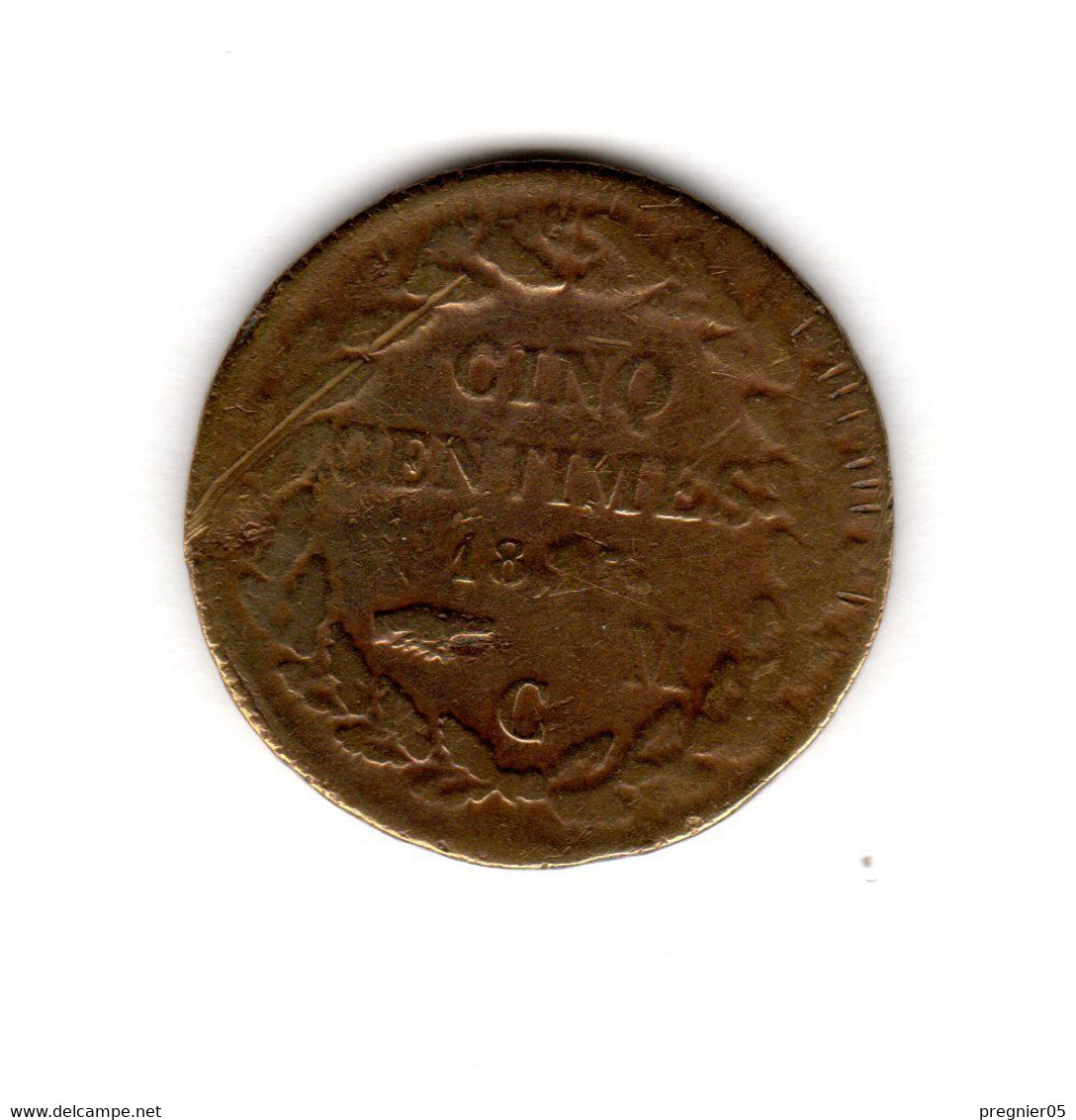 " Baisse De Prix " MONACO Pièce 5 Cent Honoré V Grosse Tête Cuivre Jaune 1837 TTB Gad-103 - Charles III.