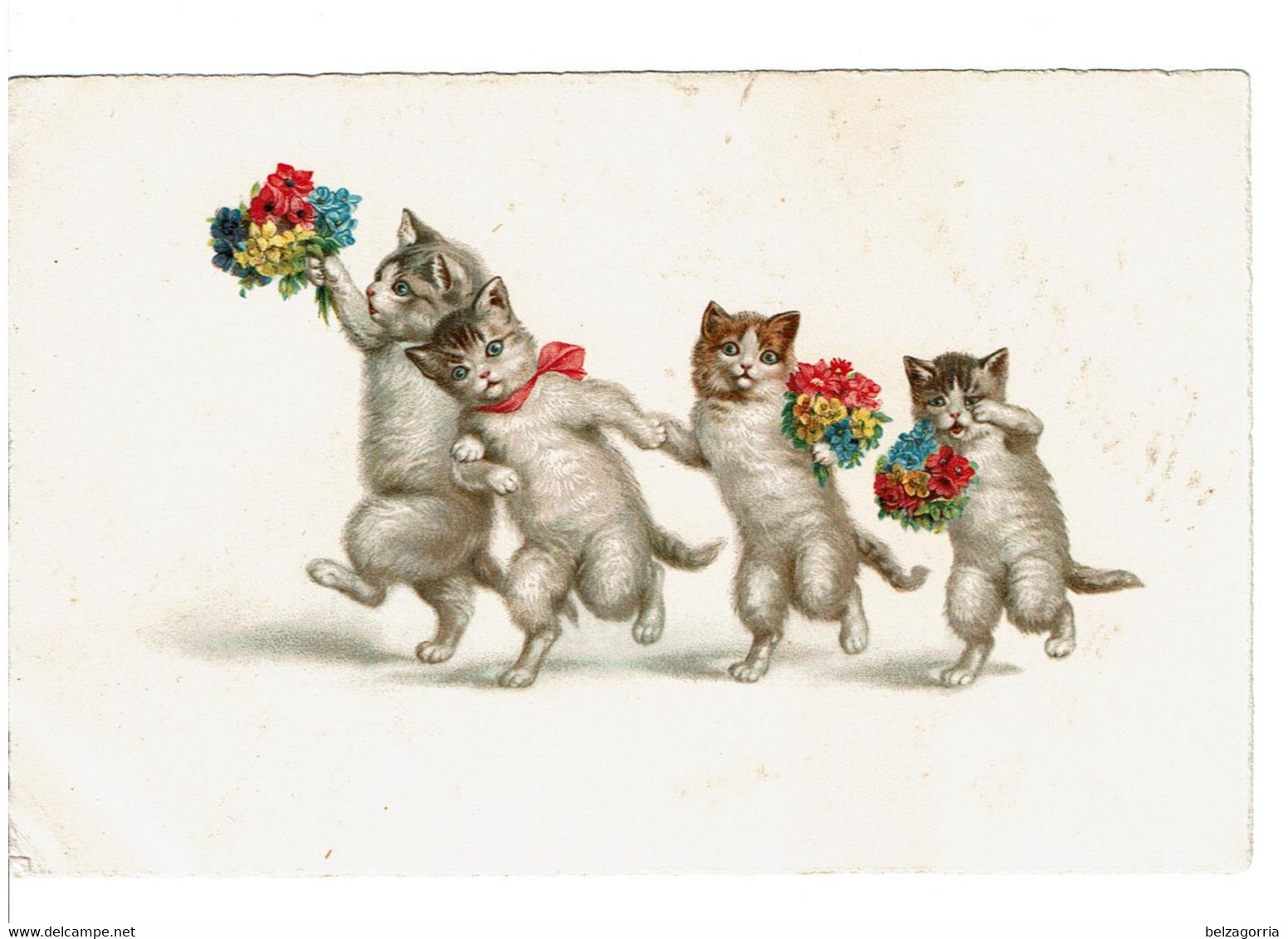 CHATS HUMANISES  -  Lot De 2 Cartes Postales - Musiciens, Musique, Bouquets De Fleurs - Animales Vestidos