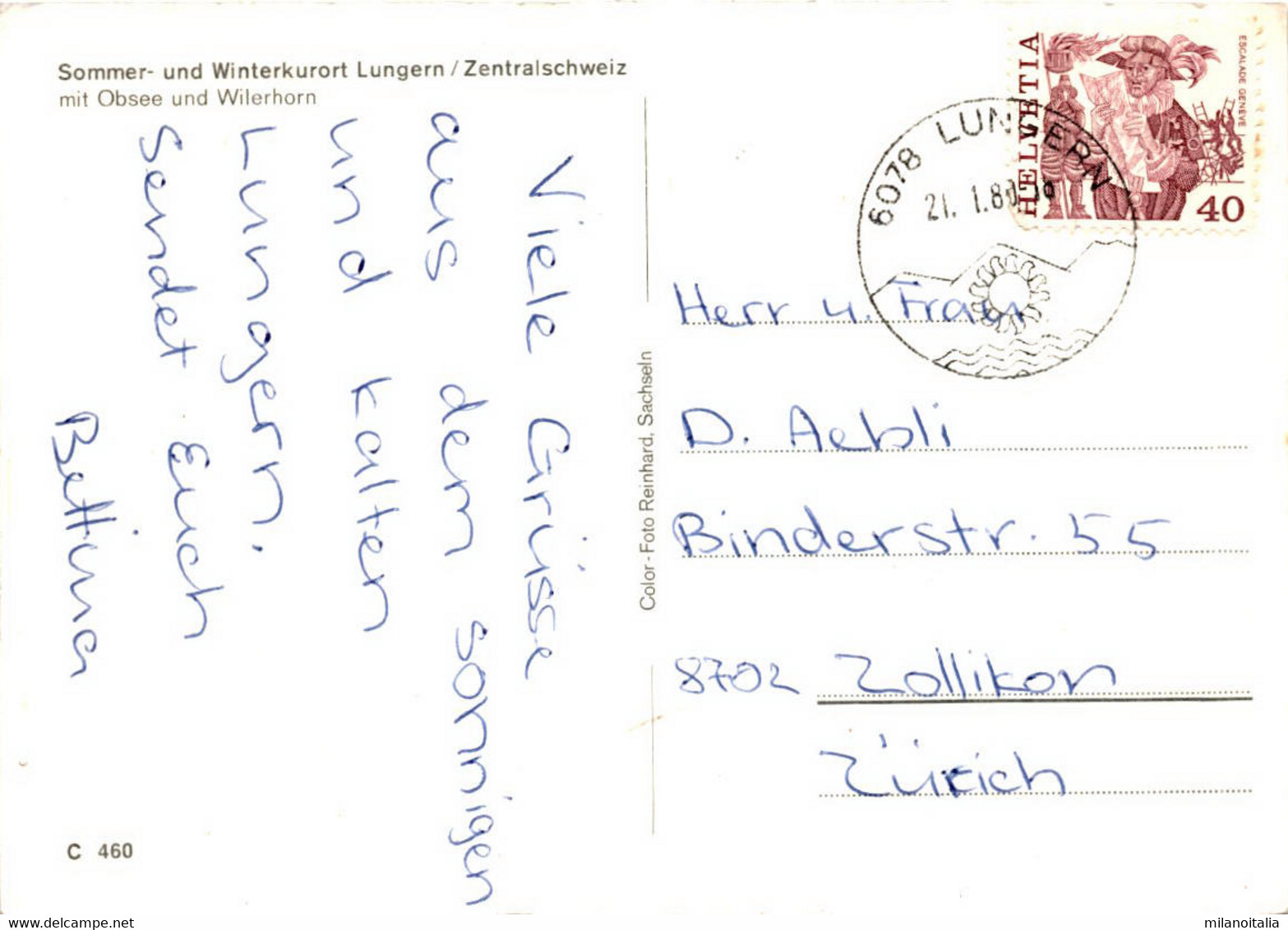 Lungern Mit Obsee Und Wetterhorn (460) * 21. 1. 1980 - Lungern