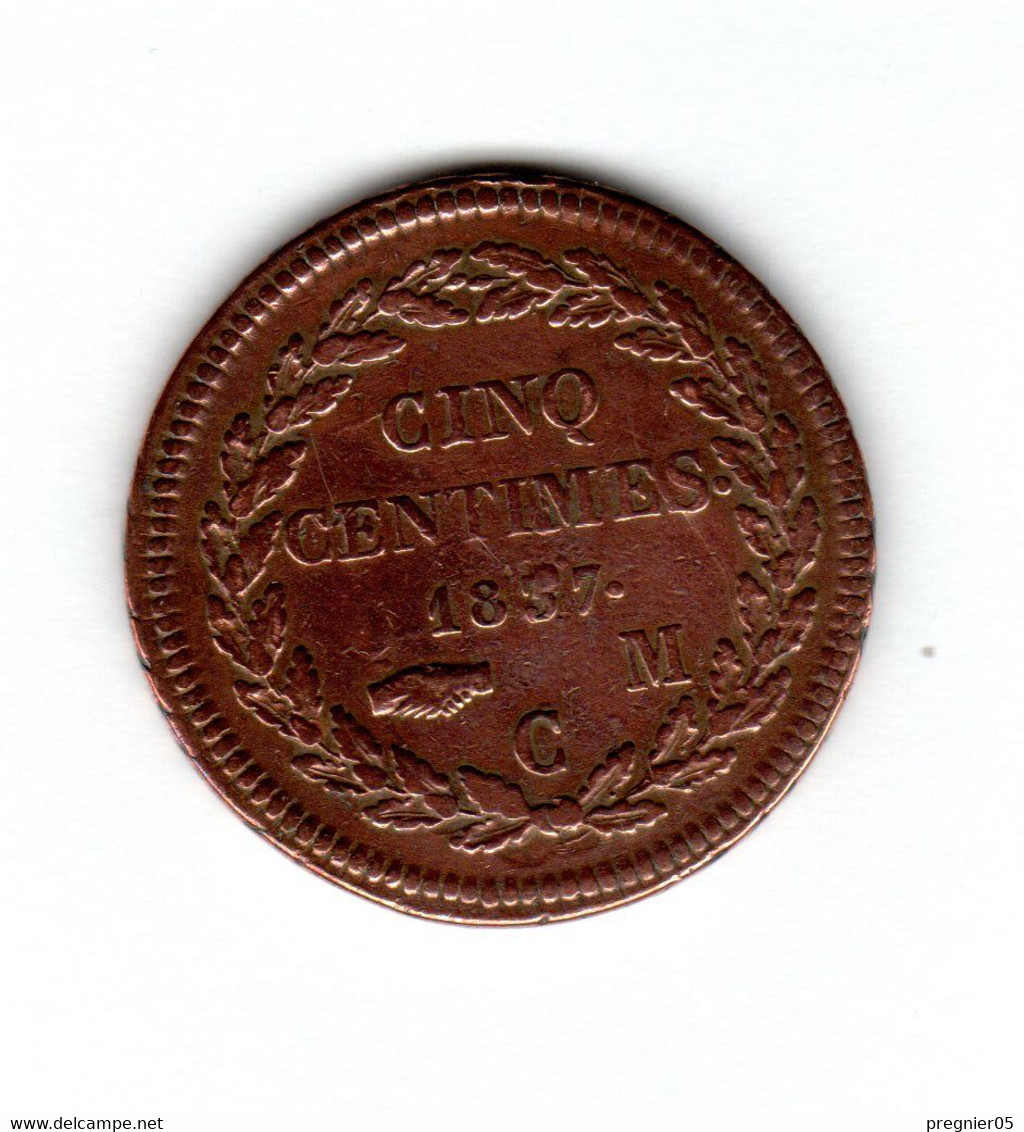 " Baisse De Prix " MONACO Pièce 5 Cent Honoré V Grosse Tête Cuivre Rouge 1837 SUP Gad-103 - 1819-1922 Honoré V, Charles III, Albert I