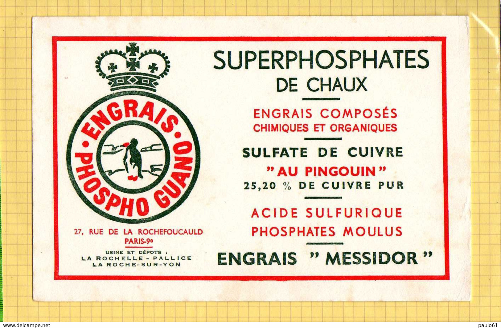 BUVARD : Super Phosphate De Chaux Au Pingoin  Angrais Messidor - Agriculture