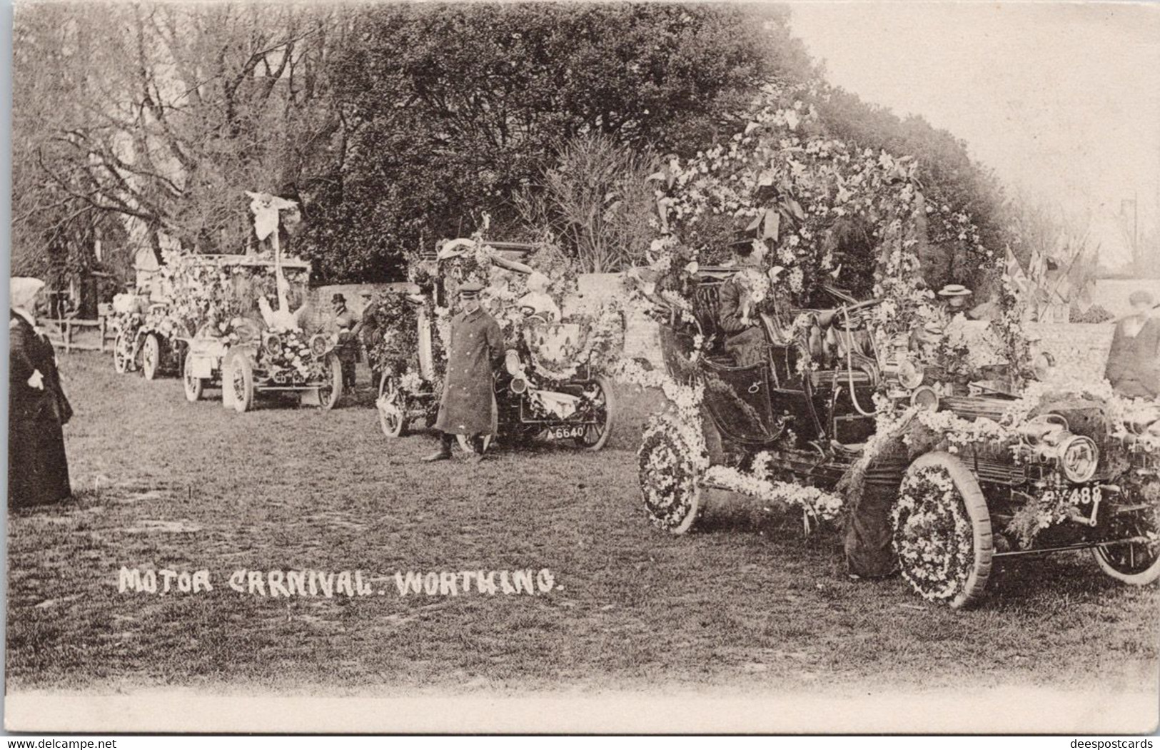 Worthing England Motor Carnival Decorated Autos Automobiles Unused Mezzotint Co Postcard Z2 - Worthing