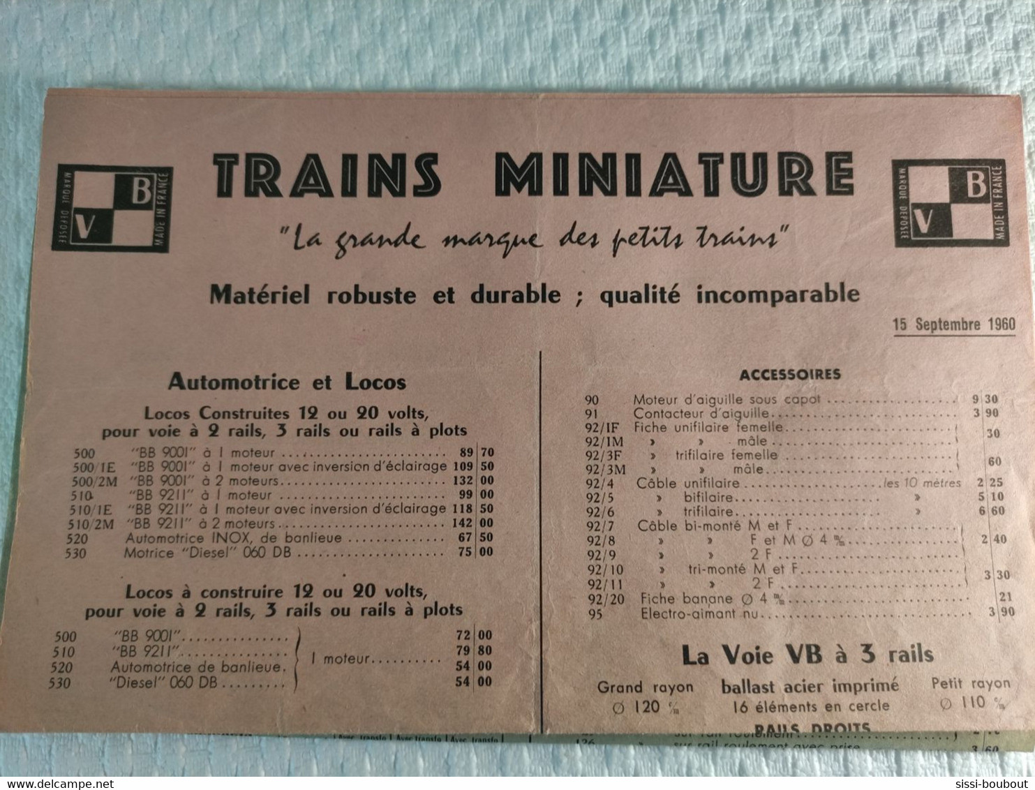 Catalogue de 1960 - "Chemins de Fer Electriques Miniature - VB" -  ECARTEMENT HO - SNCF - Trains, locomotives etc...