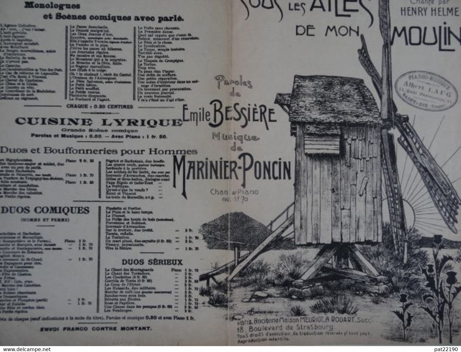 Partition Ancienne PF Segaud Ainé IllustrateurSous Les Ailes De Mon Moulin Henry Helme Emile Bessiere Marinier Poncin - Partitions Musicales Anciennes