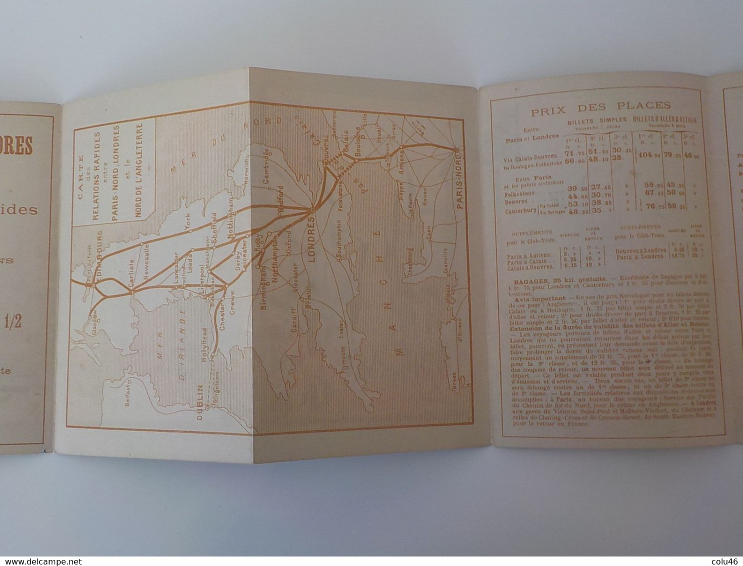 1900 dépliant brochure Chemin de Fer du Nord Londres Via Calais Boulogne horaires & prix des Places