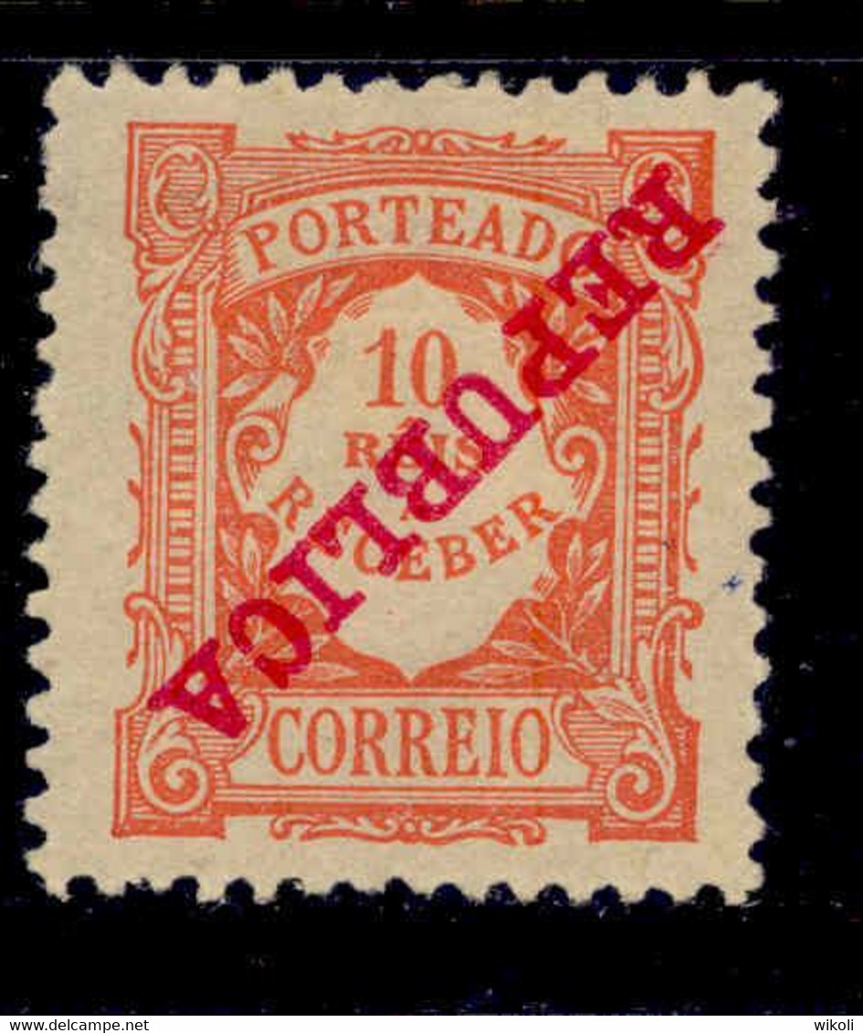 ! ! Portugal - 1911 Postage Due 10 R (INVERTED OVP ERROR) - Af. P15 - MH - Neufs