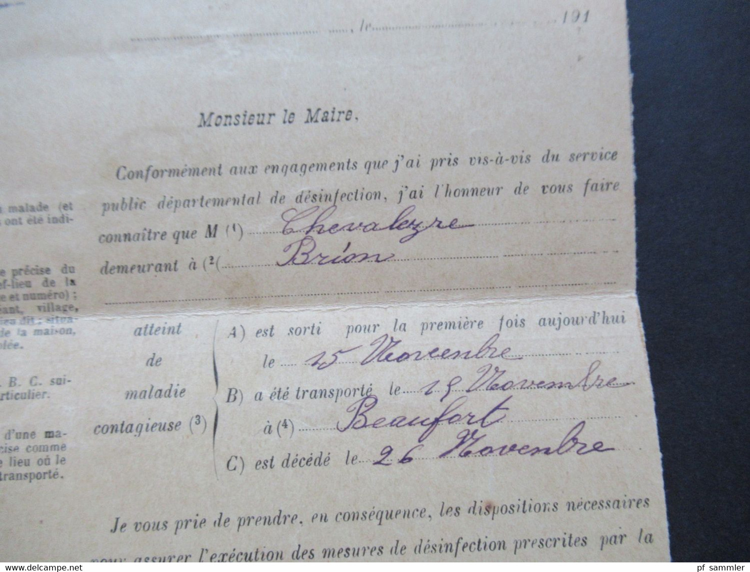 Frankreich 1912 Säerin Departement de Maine et Loire Service Public departemental de Desinfection an den Maire de Brion