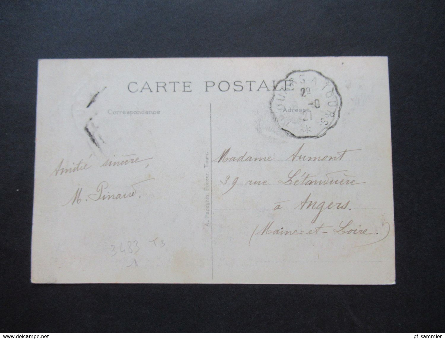 Frankreich 1921 Azay Le Rideau Le Chateau Cabinet Portugais Bahnpost Stempel Thouars A Tours - Azay-le-Rideau