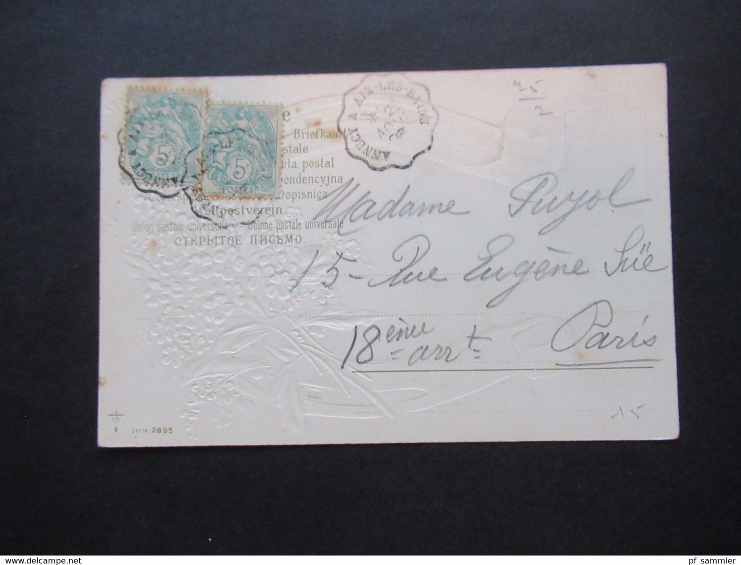 Frankreich 1903 Relief AK Mit Hufeisen Und Blumenschmuck Bahnpost Stempel Annecy A Aix-Les-Bains - Lettres & Documents