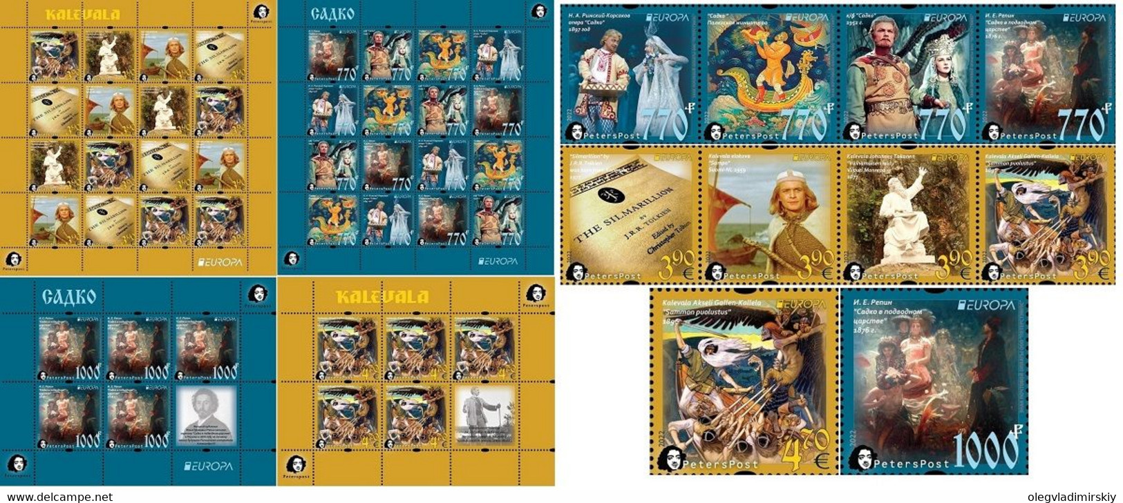 Finland Russia 2022 Europa Peterspost Myths & Legends Kalevala Sadko Full Set Of 10 Stamps And 4 Sheetlets Mint - Ungebraucht