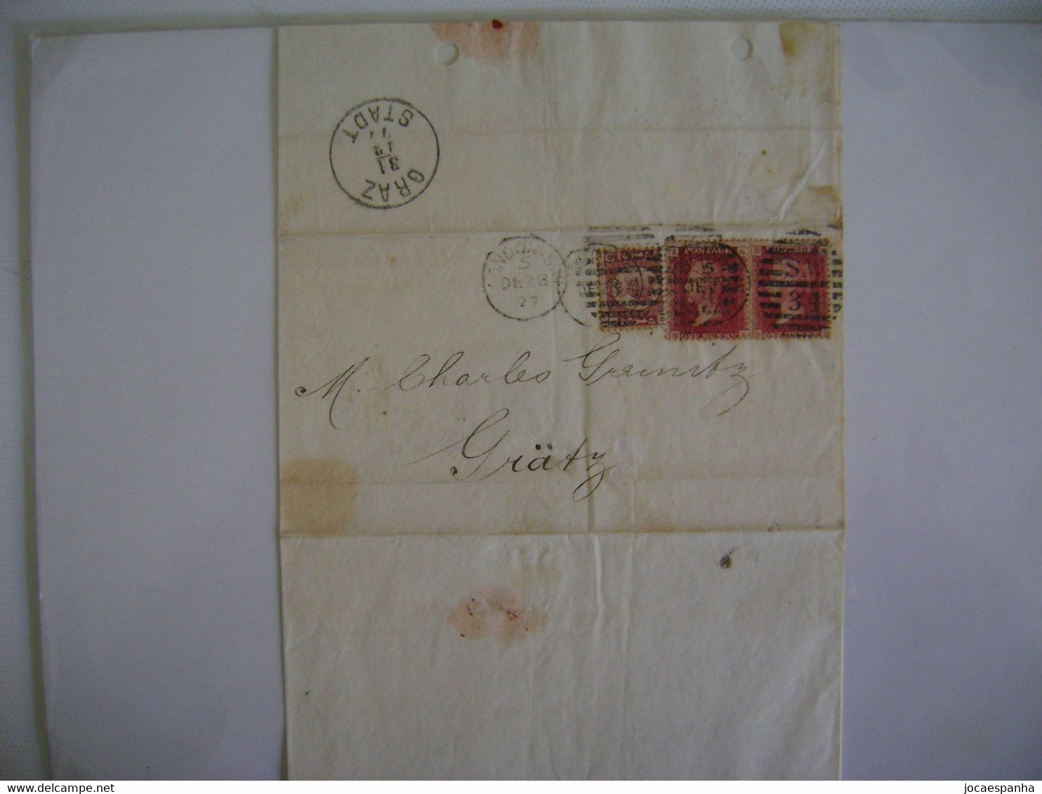 GREAT BRITAIN - LETTER SENT FROM LONDON TO GRAZ (AUSTRIA) IN 1877 IN THE STATE - Covers & Documents