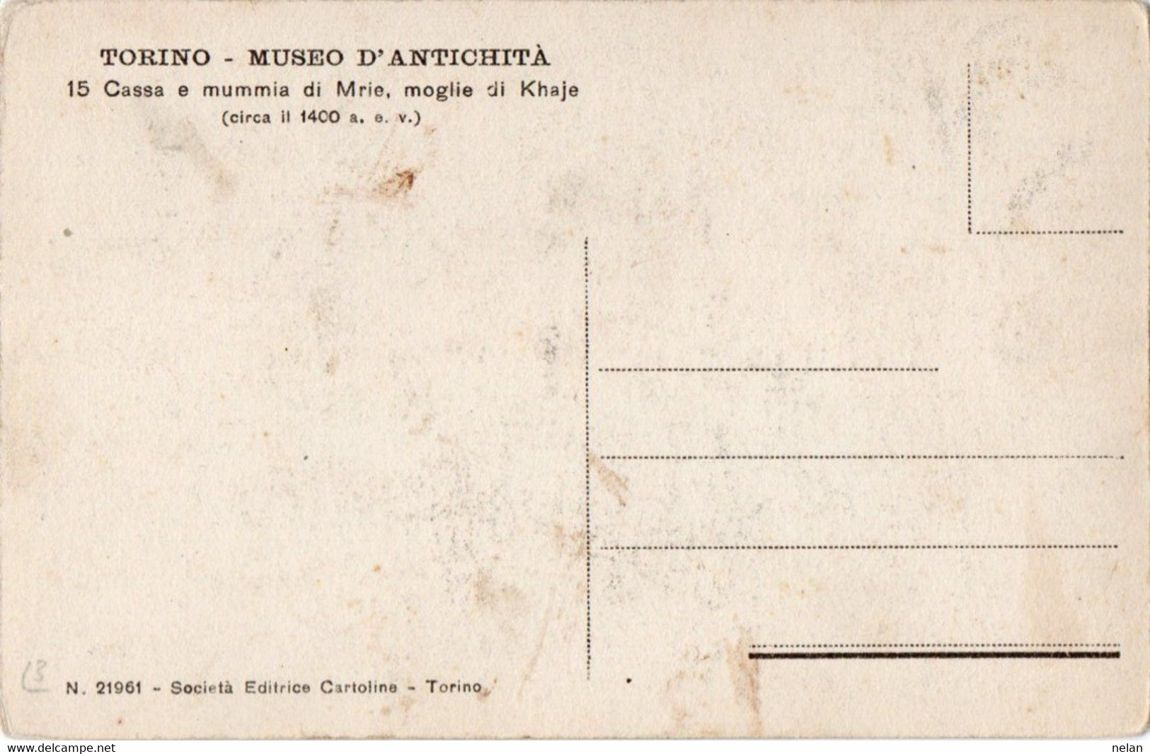 TORINO - MUSEO D ANTICHITA - CASSA E MUMMIA DI MRIE MOGLIE DI KHAJE - F.P. - Musei