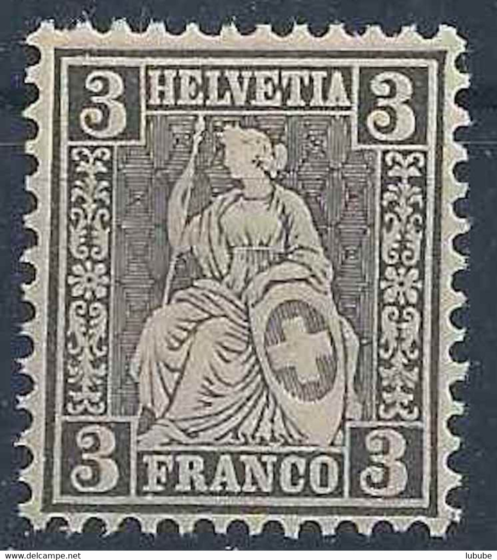 Sitzende Helvetia 29, 3 Rp.grauschwarz **         1862 - Ungebraucht