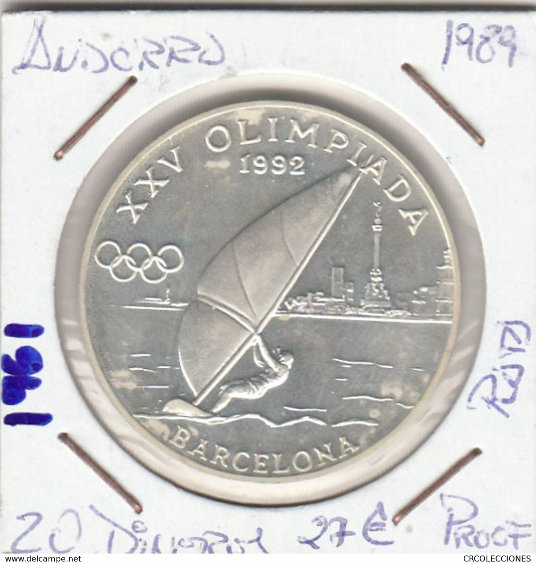 E1961 MONEDA ANDORRA 20 DINEROS 1989 PLATA PROOF 27 - Andorre