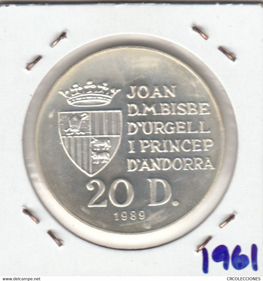 E1961 MONEDA ANDORRA 20 DINEROS 1989 PLATA PROOF 27 - Andorra