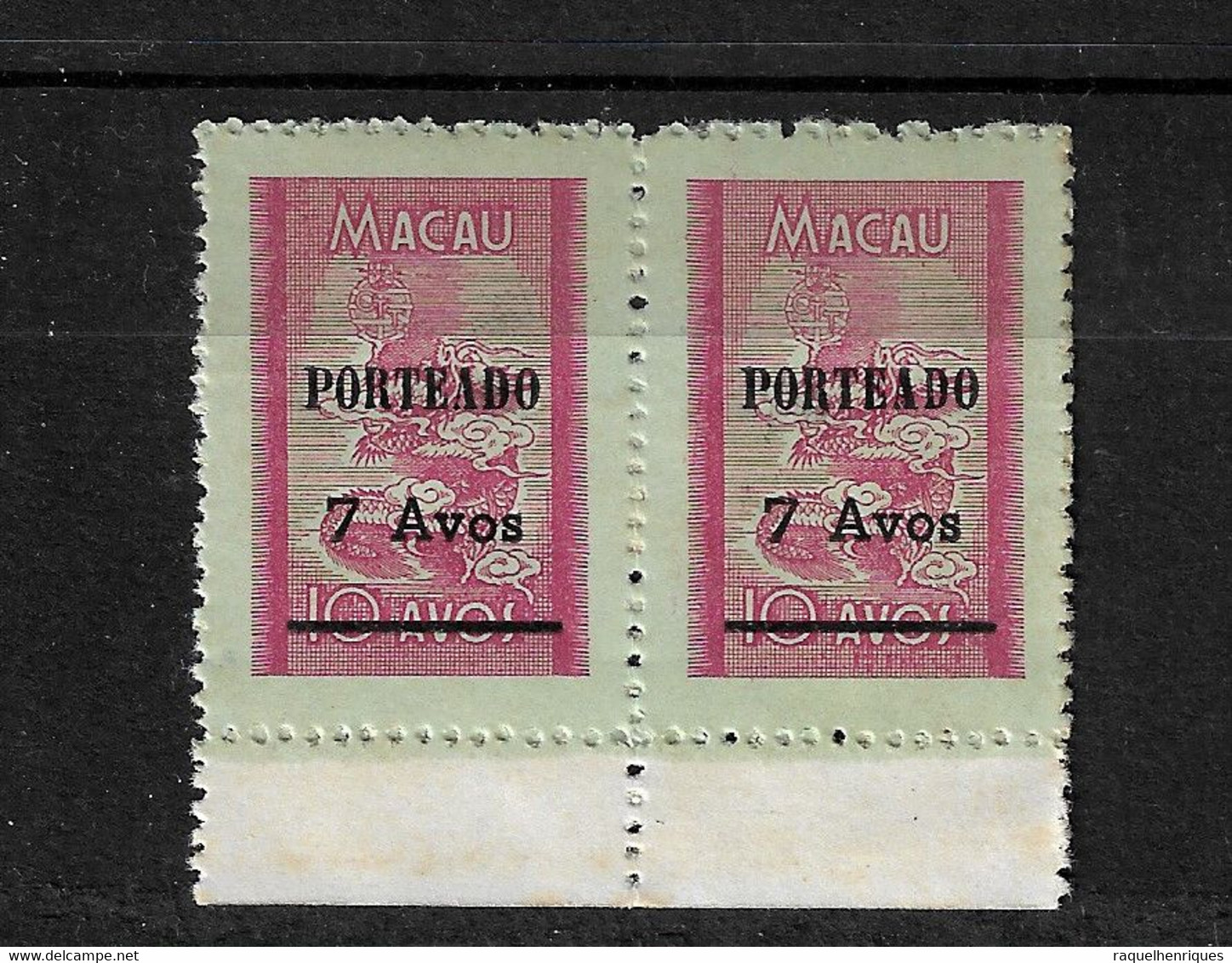 MACAU STAMP - 1951 Dragon Overprinted "PORTEADO" PAIR MNH (SB3#319) - Impuestos