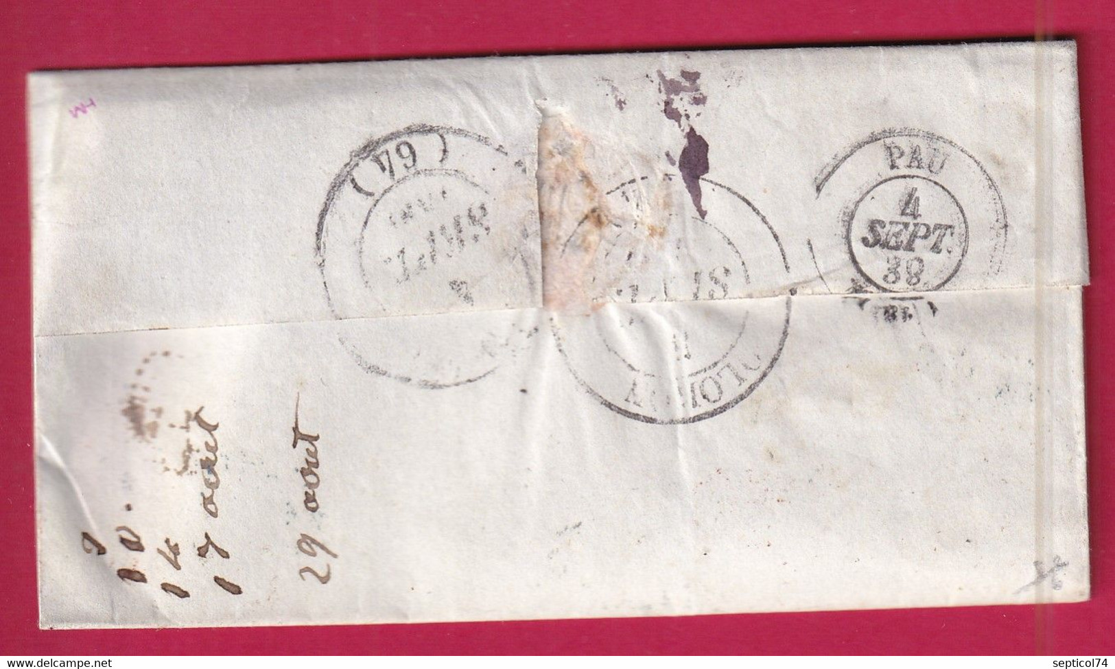 CACHET OUTREMER PORT VENDRES PYRENEES ORIENTALES DEPART BARCELONE ESPAGNE POUR OLORON DECIME RURAL LETTRE COVER - 1801-1848: Precursors XIX