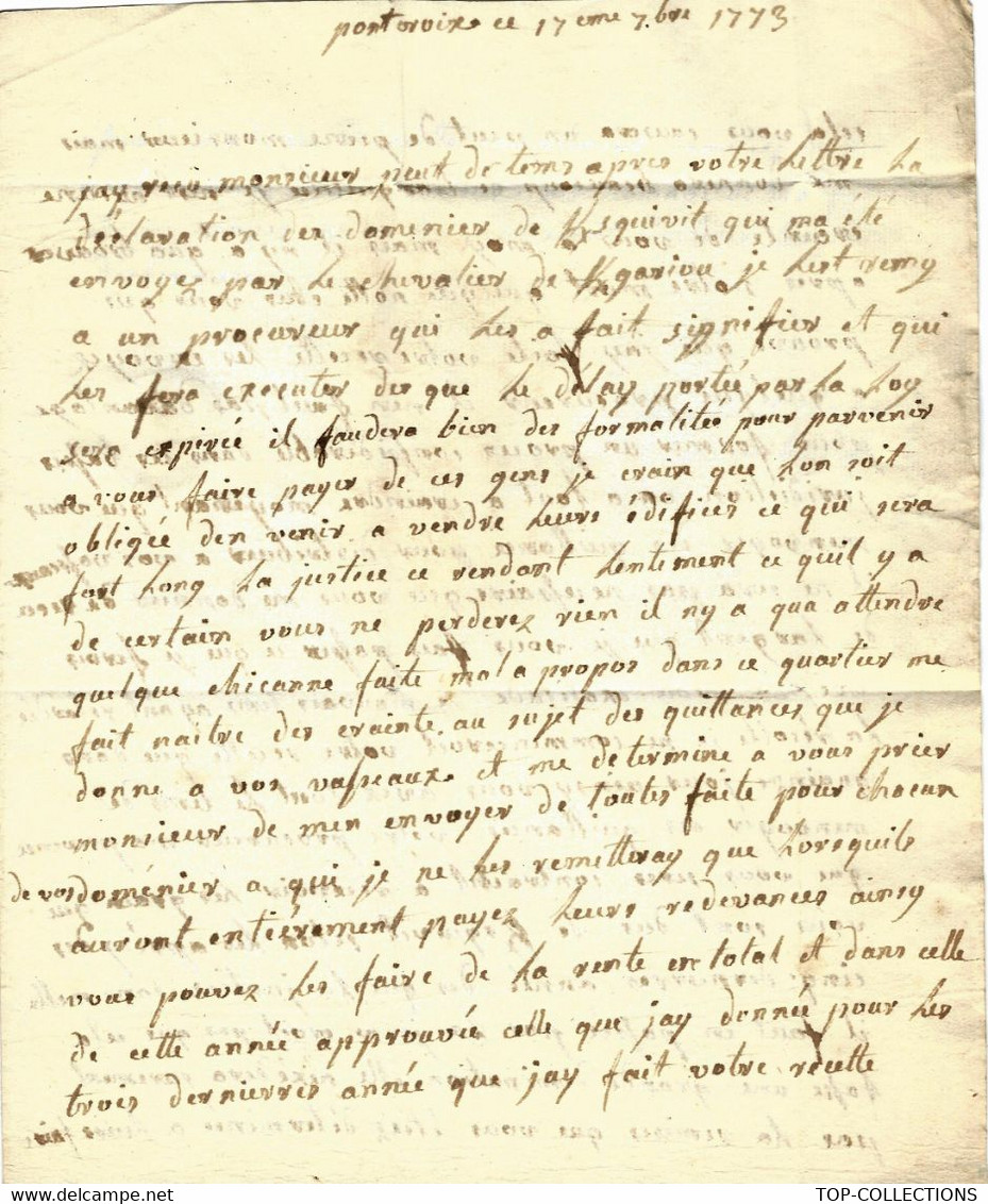 1773 BRETAGNE ANCIENS FIEFS DOMAINES LETTRE  BILLETTE DE BAILLY à  BURGAT CHEVALIER CHATEAU DE KERCADO Près AURAY - Documentos Históricos