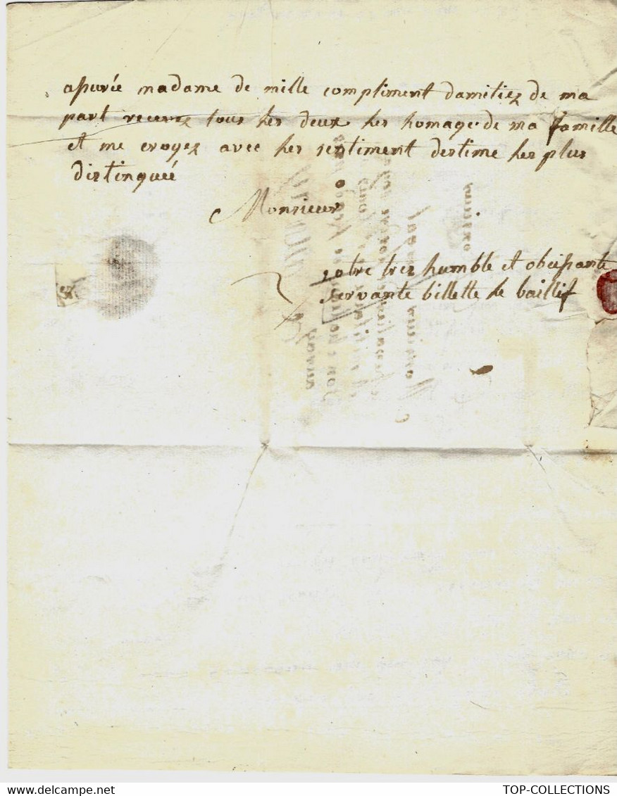 1773 BRETAGNE ANCIENS FIEFS DOMAINES LETTRE  BILLETTE DE BAILLY à  BURGAT CHEVALIER CHATEAU DE KERCADO Près AURAY - Historische Documenten