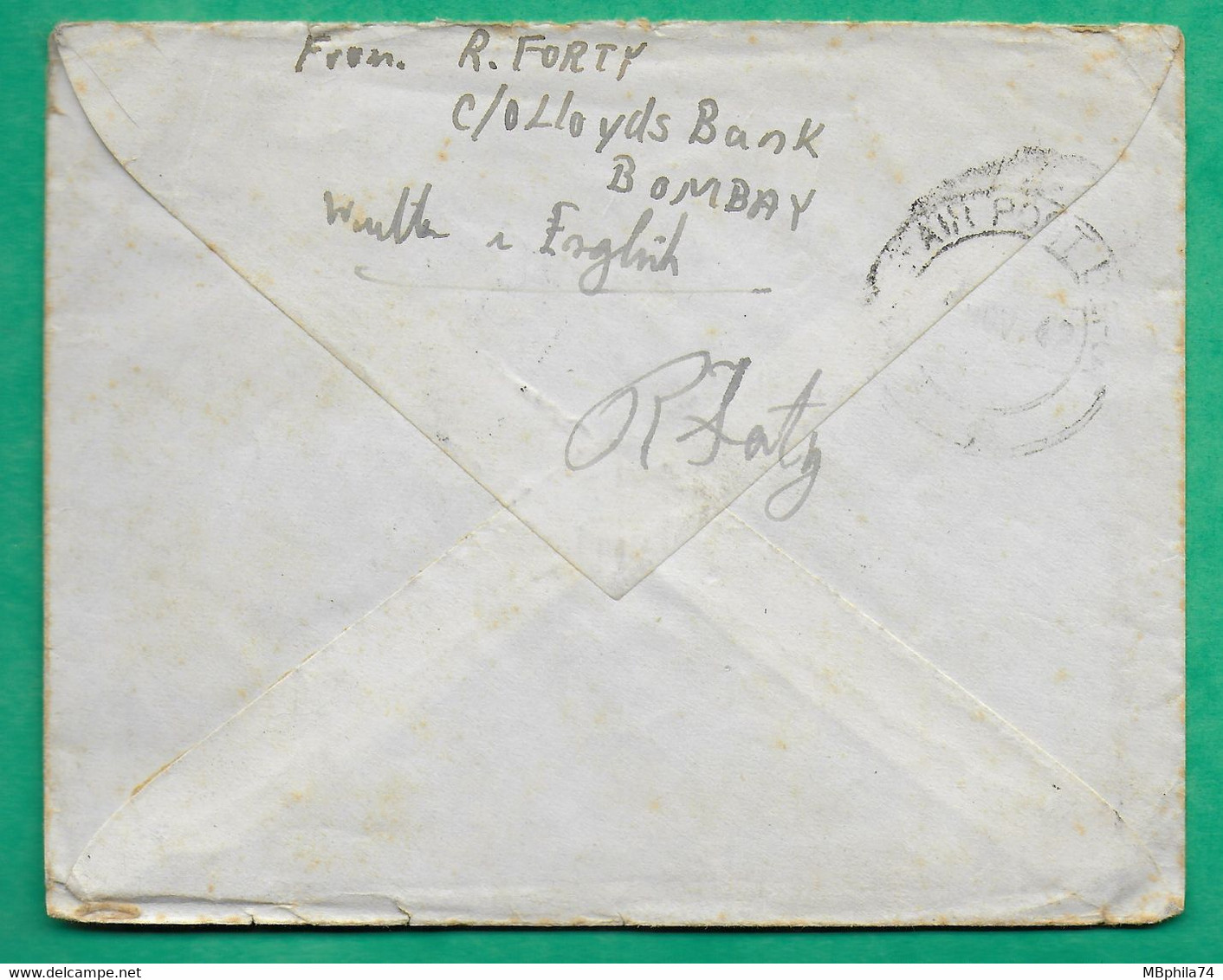 LETTER BOMBAY MUMBAI INDIA 1942 FOR MANCHESTER ENGLAND CENSORSHIP PASSED DHB 17 WW2 BY AIRMAIL - Poste Aérienne