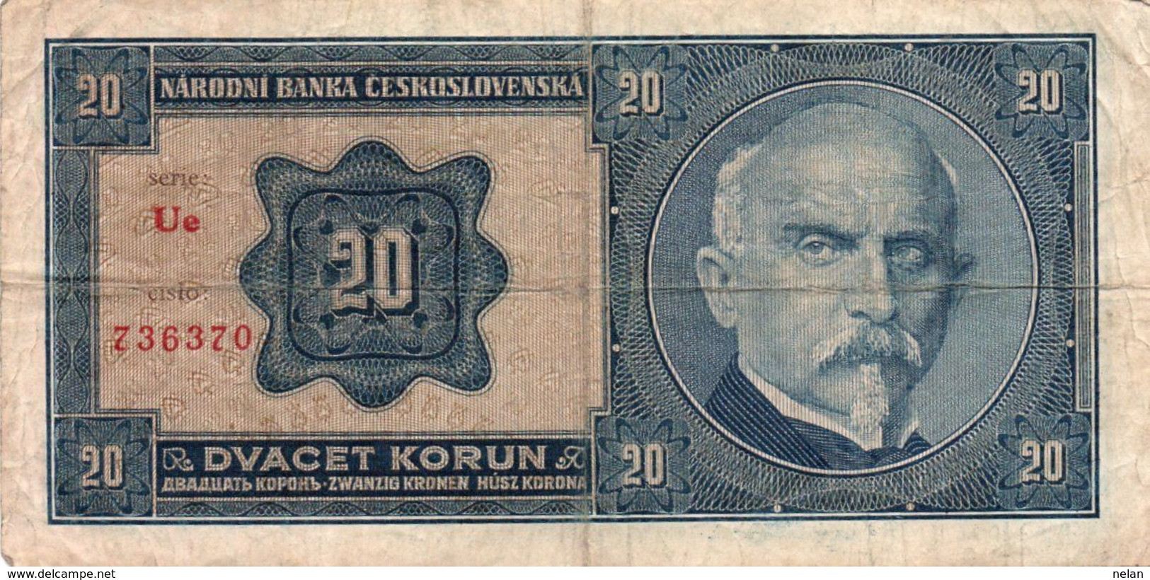 CECOSLOVACCHIA-20 KORUN  1926  P-21a  CIRC.  SERIE  Ue  736370 - Czechoslovakia