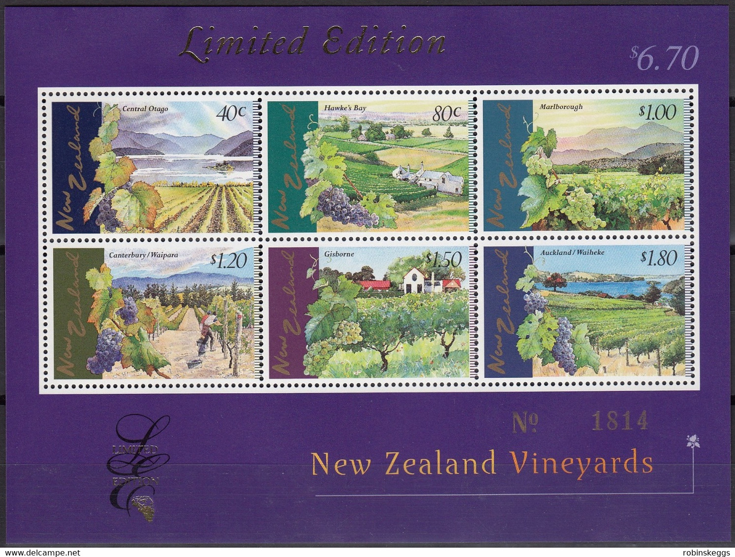 NEW ZEALAND 1997 Vineyards, Limited Edition Miniature Sheet MNH - Agriculture