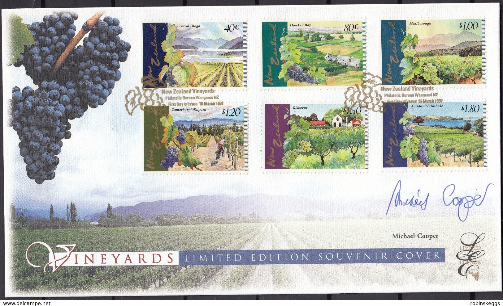 NEW ZEALAND 1997 Vineyards, Limited Edition FDC - Agriculture